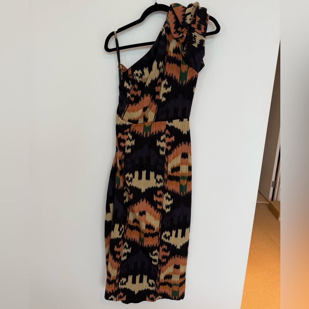 Ulla Johnson Idra Ikat One-Shoulder Dress in Black Iris size 4 - Picture 7 of 9